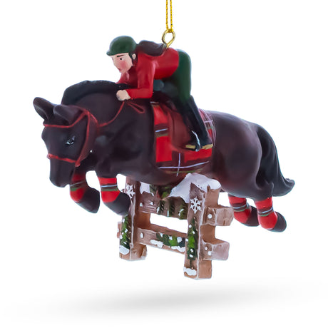 Equestrian Horse Jumper Rider Resin Christmas Ornament in Brown color Figurine