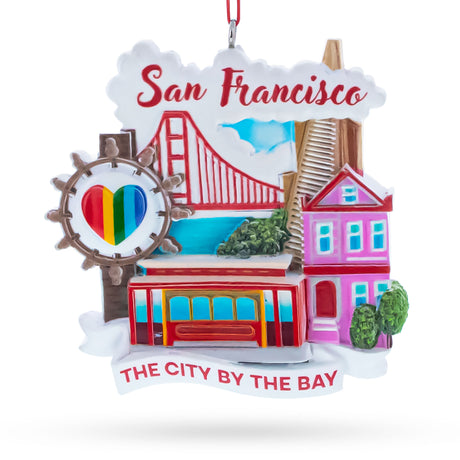 Golden Gate Bridge Cable Car San Francisco Resin Christmas Ornament in Multi color Figurine