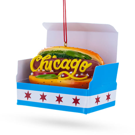 Classic Chicago Style Hot Dog Resin Christmas Ornament in Multi color Figurine