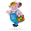 Barn on the Farm Pig with Veggie Baske Resin Christmas Ornament in Multi color Figurine