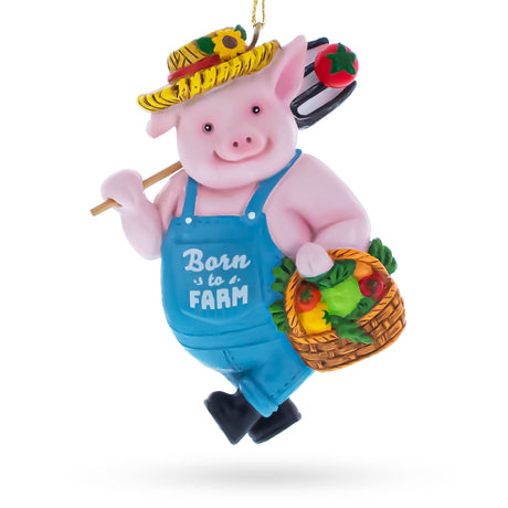 Barn on the Farm Pig with Veggie Baske Resin Christmas Ornament in Multi color Figurine