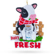 Dairy Fresh Cow with Milk Can Resin Christmas Ornament in Multi color Figurine