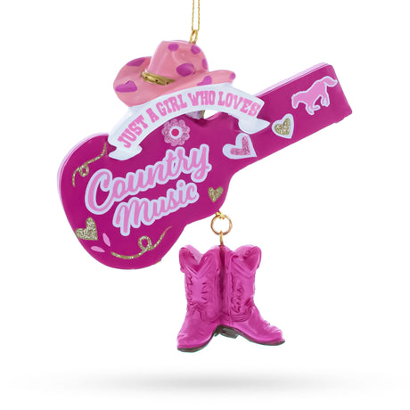 Pink Cowgirl Hat Country Music Guitar with Boots Resin Christmas Ornament in Pink color Figurine