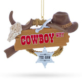 Western Cowboy Hat Sheriff Badge Resin Christmas Ornament in Brown color Figurine