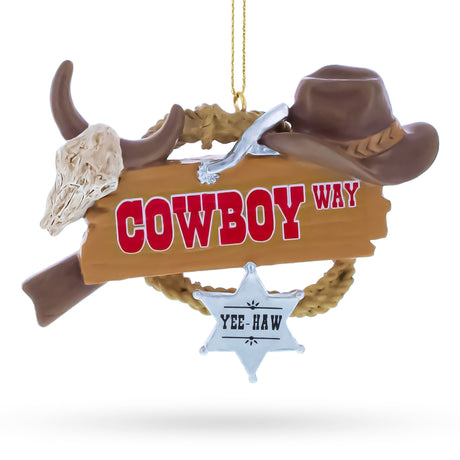 Western Cowboy Hat Sheriff Badge Resin Christmas Ornament in Brown color Figurine