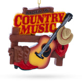 Raised on Country Music Fan Guitar Hat Boots Resin Christmas Ornament in Brown color Figurine