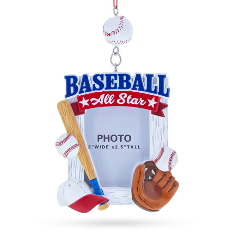 Baseball All Star Sports Photo Frame Resin Christmas Ornament in White color Figurine