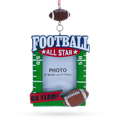 Football All Star Photo Frame Resin Christmas Ornament in Green color Rectangular
