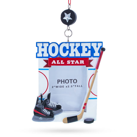Hockey All Star Photo Frame Resin Christmas Ornament in White color Figurine