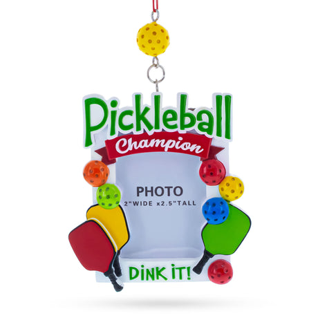 Pickleball Champion Photo Frame Resin Christmas Ornament in Multi color Figurine