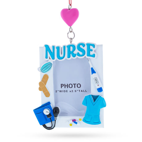Nurse Photo Frame Resin Christmas Ornament in White color Rectangular