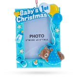 Blue Baby Boy First Christmas Photo Frame Resin Christmas Ornament in Blue color Rectangular