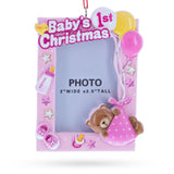 Pink Baby Girl First Christmas Photo Frame Resin Christmas Ornament in Pink color Rectangular