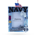 Navy Photo Frame Resin Christmas Ornament in Blue color Rectangular