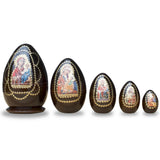 Set of 5 Mary in Red with Jesus Icons Wooden Nesting Easter Egg Shape Figurines 6.5 Inches in Multi color, Oval shape