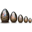 Wood Set of 5 Mary in Red with Jesus Icons Wooden Nesting Easter Egg Shape Figurines 6.5 Inches in Multi color Oval