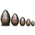 Set of 5 Orthodox Icons Egg Shape Wooden Nesting Dolls 6.5 Inches in Multi color Oval