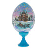 Wood Winter Forest Christmas Snow Wooden Easter Egg 3 Inches in Blue color Oval