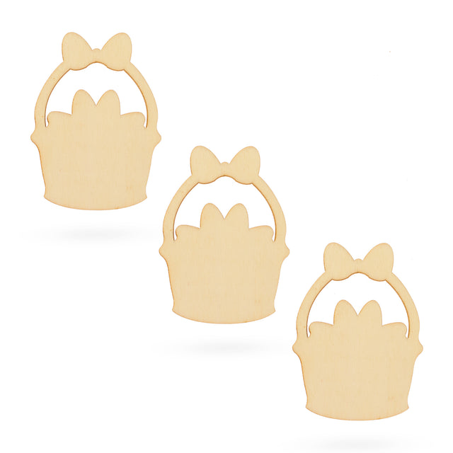 3 Easter Egg Baskets Unfinished Wooden Shapes Craft Cutouts DIY Unpainted 3D Plaques 4 Inches in Beige color