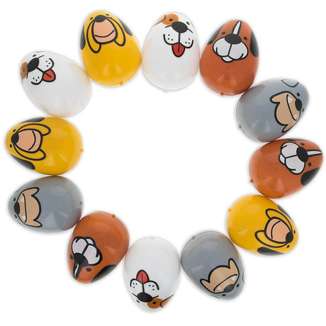 Set of 12 Plastic Dogs Easter Eggs 2.2 Inches in Brown color, Oval shape
