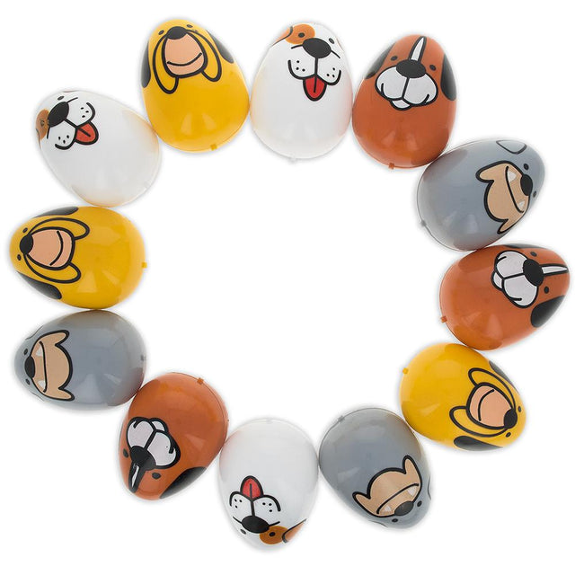 Set of 12 Plastic Dogs Easter Eggs 2.2 Inches in Brown color, Oval shape