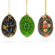 Set of 3 Flowers, Birds and Geometrical Wooden Easter Egg Christmas Ornaments 3 Inches in Multi color, Oval shape