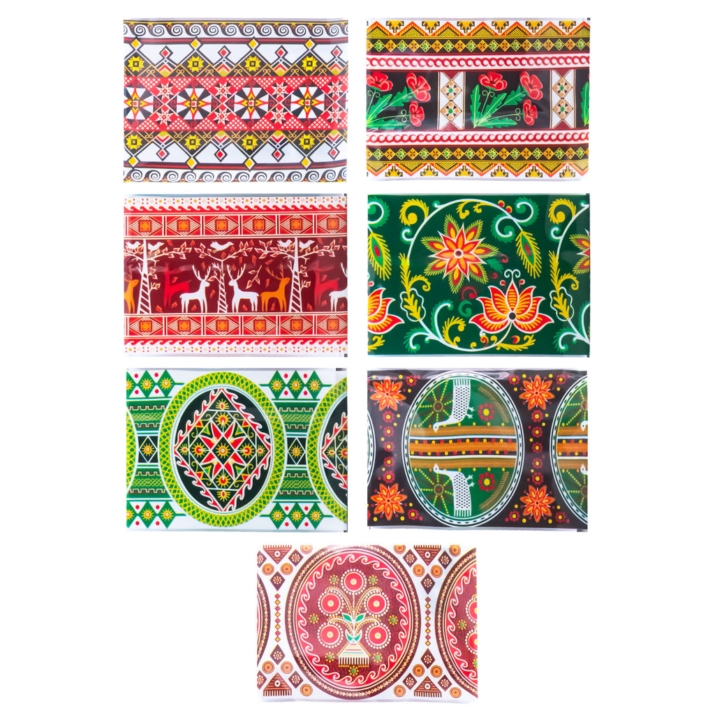 7  Red & Black Deer, Birds & Florals Ukrainian Easter Egg Decorating Wraps Heat Shrink Sleeves in Multi color Rectangular