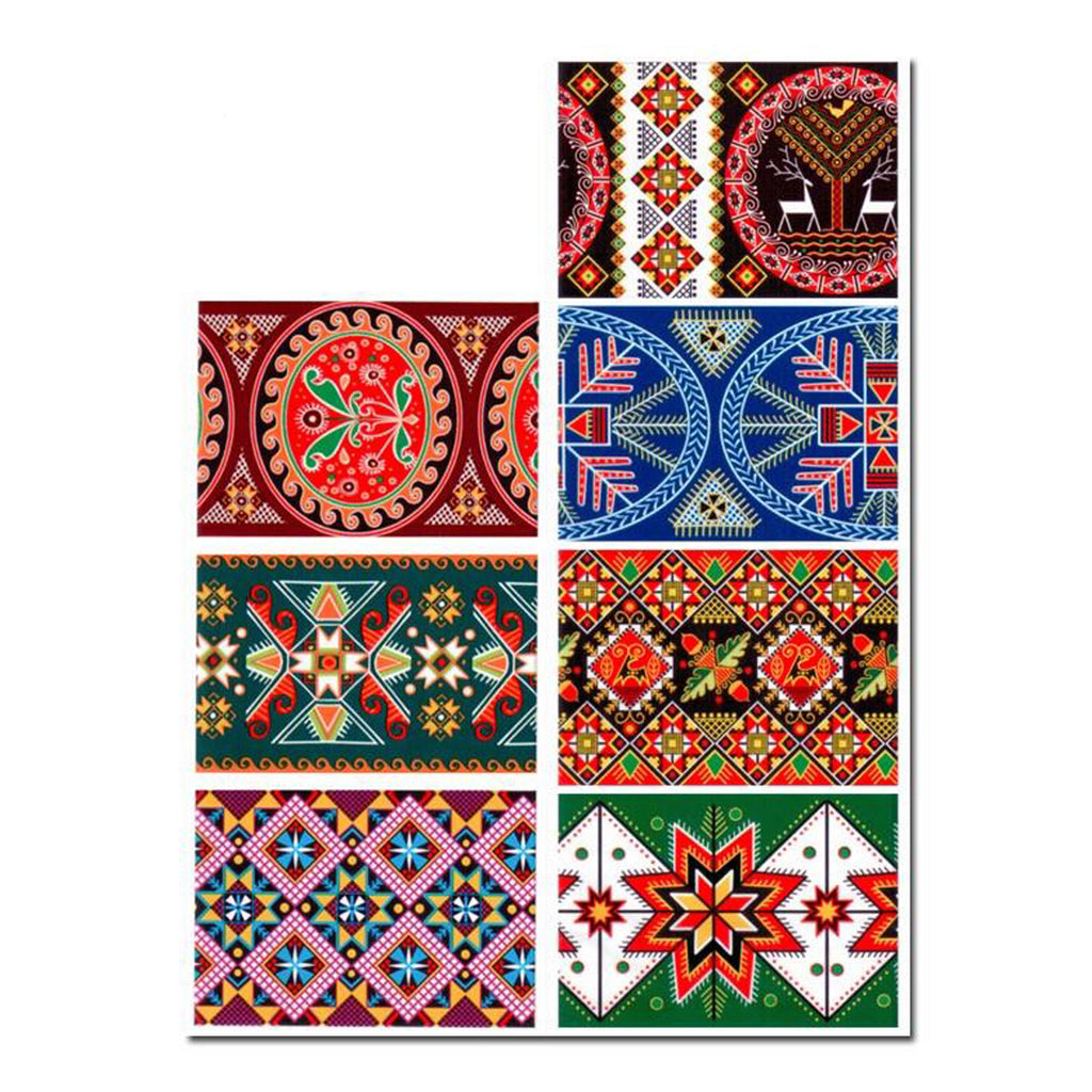 7  Geometric & Star Motifs Ukrainian Easter Egg Decorating Wraps Heat Shrink Sleeves in Multi color Rectangular