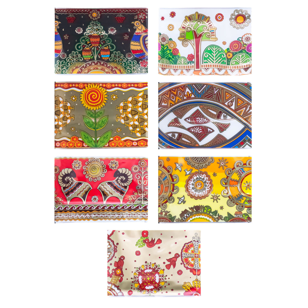7 Rustic Designs with Nature, Birds & Tribal Motifs Ukrainian Easter Egg Decorating Wraps Heat Shrink Sleeves in Multi color Rectangular