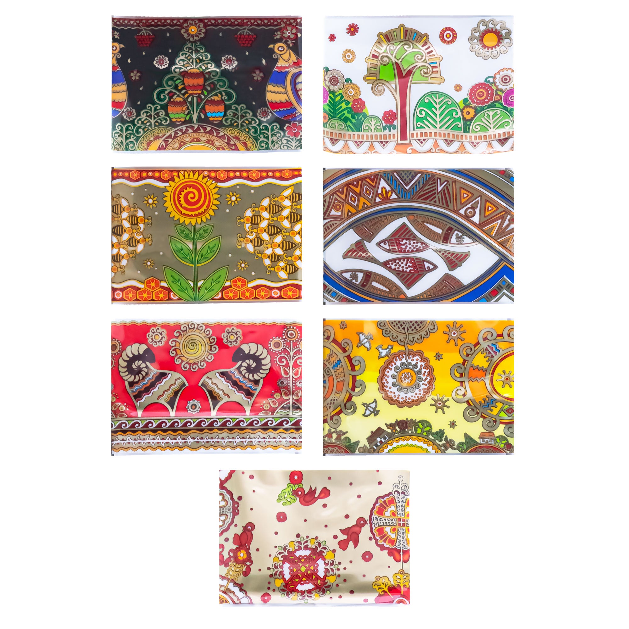 7 Rustic Designs with Nature, Birds & Tribal Motifs Ukrainian Easter Egg Decorating Wraps Heat Shrink Sleeves in Multi color Rectangular