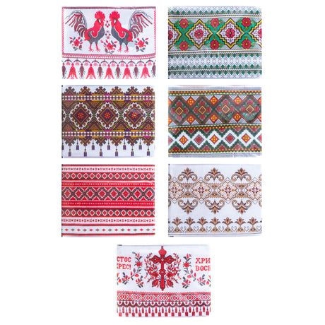 7 Red & Black Folk Embroidered Patterns Ukrainian Easter Egg Decorating Wraps Heat Shrink Sleeves in Multi color Rectangular