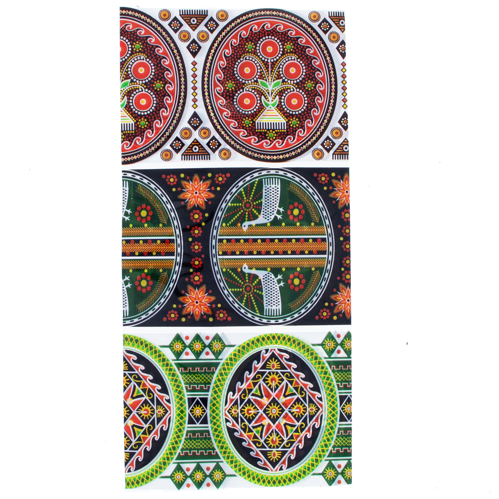 3 Folk Art with Tree of Life, Birds & Geometric Motifs Ukrainian Easter Egg Decorating Wraps Heat Shrink Sleeves in Multi color Rectangular