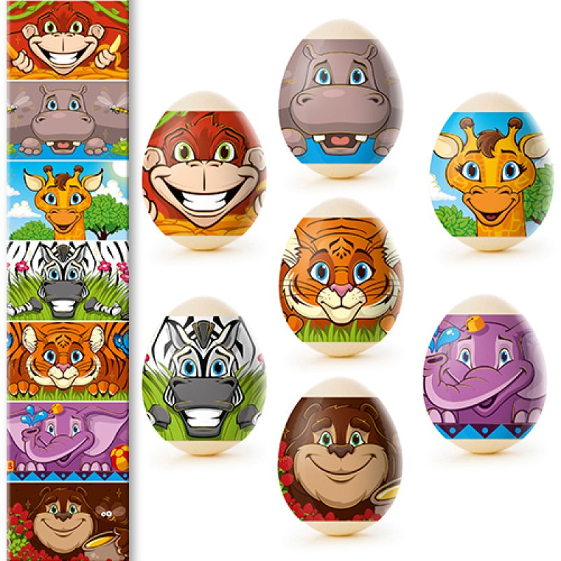 7 Jungle Animals Ukrainian Easter Egg Decorating Wraps Heat Shrink SleevesUkraine , dimensions in inches: 14 x 2.85 x 0.001