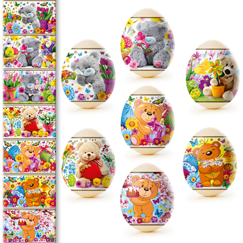7 Plush Bears Ukrainian Easter Egg Decorating Wraps Heat Shrink SleevesUkraine , dimensions in inches: 14 x 2.85 x 0.001