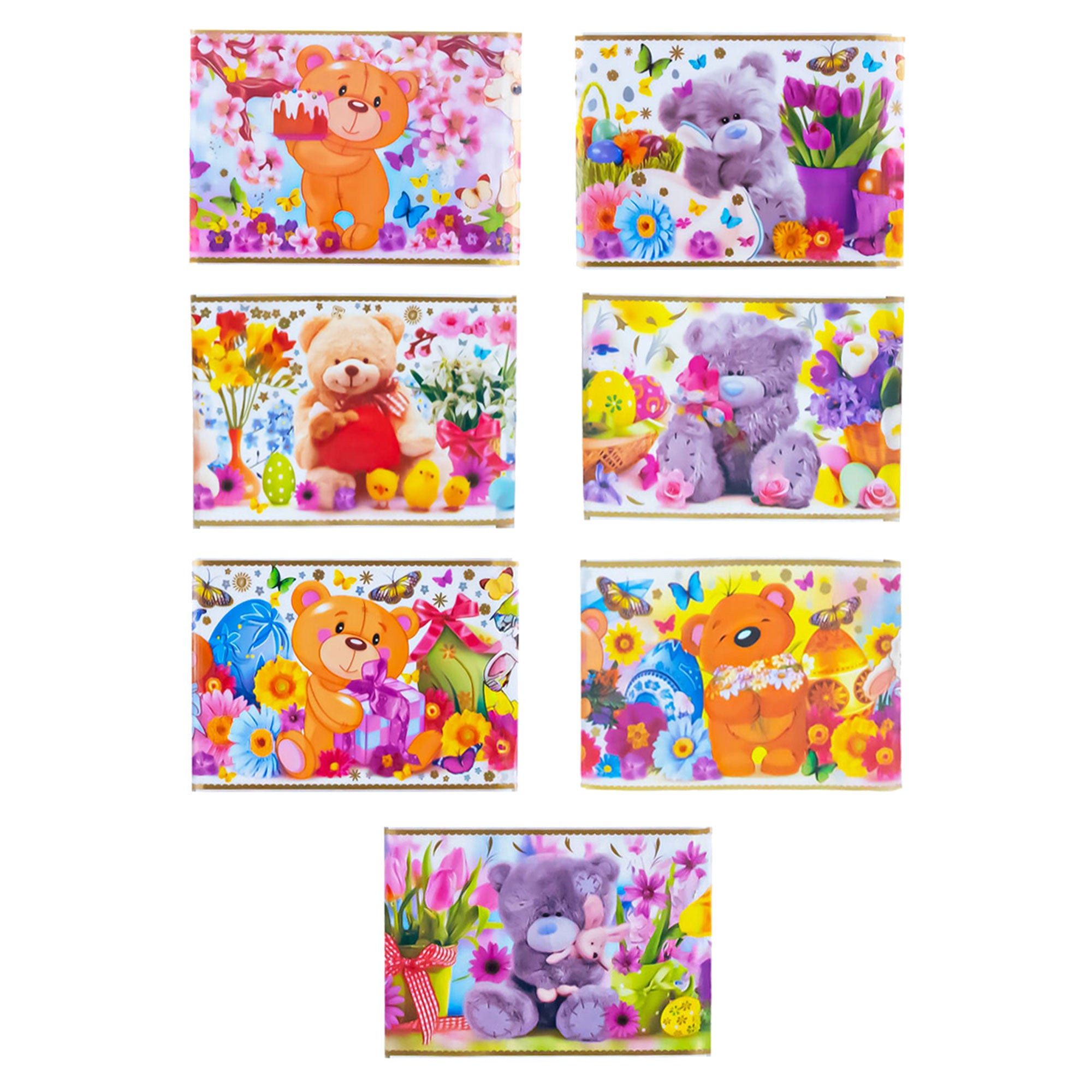 7 Plush Bears Ukrainian Easter Egg Decorating Wraps Heat Shrink Sleeves in Multi color Rectangular