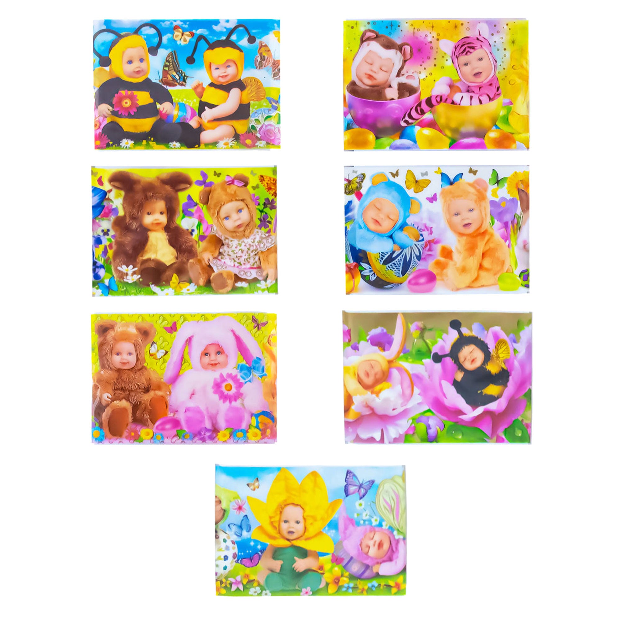 7 Babies in Animal Costumes Ukrainian Easter Egg Decorating Wraps Heat Shrink Sleeves in Multi color Rectangular