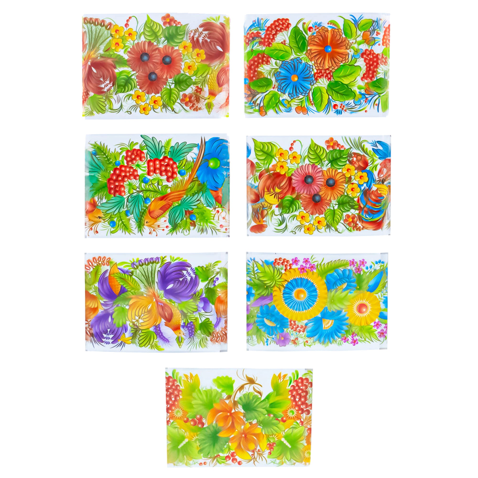 7 Petrykivka Folk Art Flowers, Berries & Birds Ukrainian Easter Egg Decorating Wraps Heat Shrink Sleeves in Multi color Rectangular