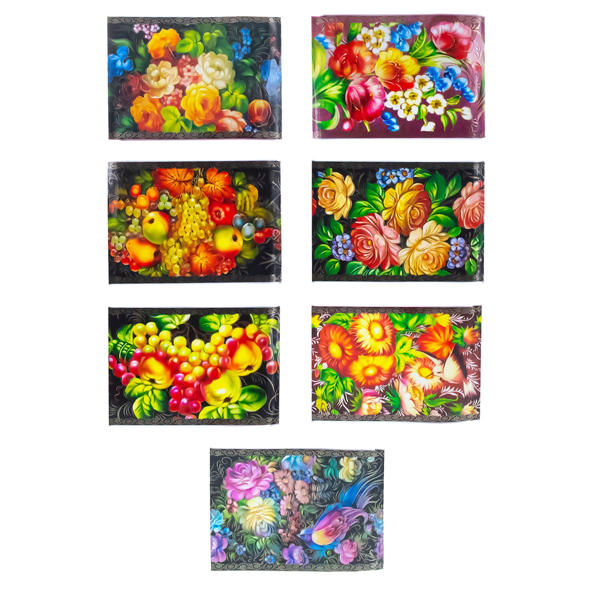 7 Floral & Fruit on Black Ukrainian Easter Egg Decorating Wraps Heat Shrink Sleeves in Multi color Rectangular