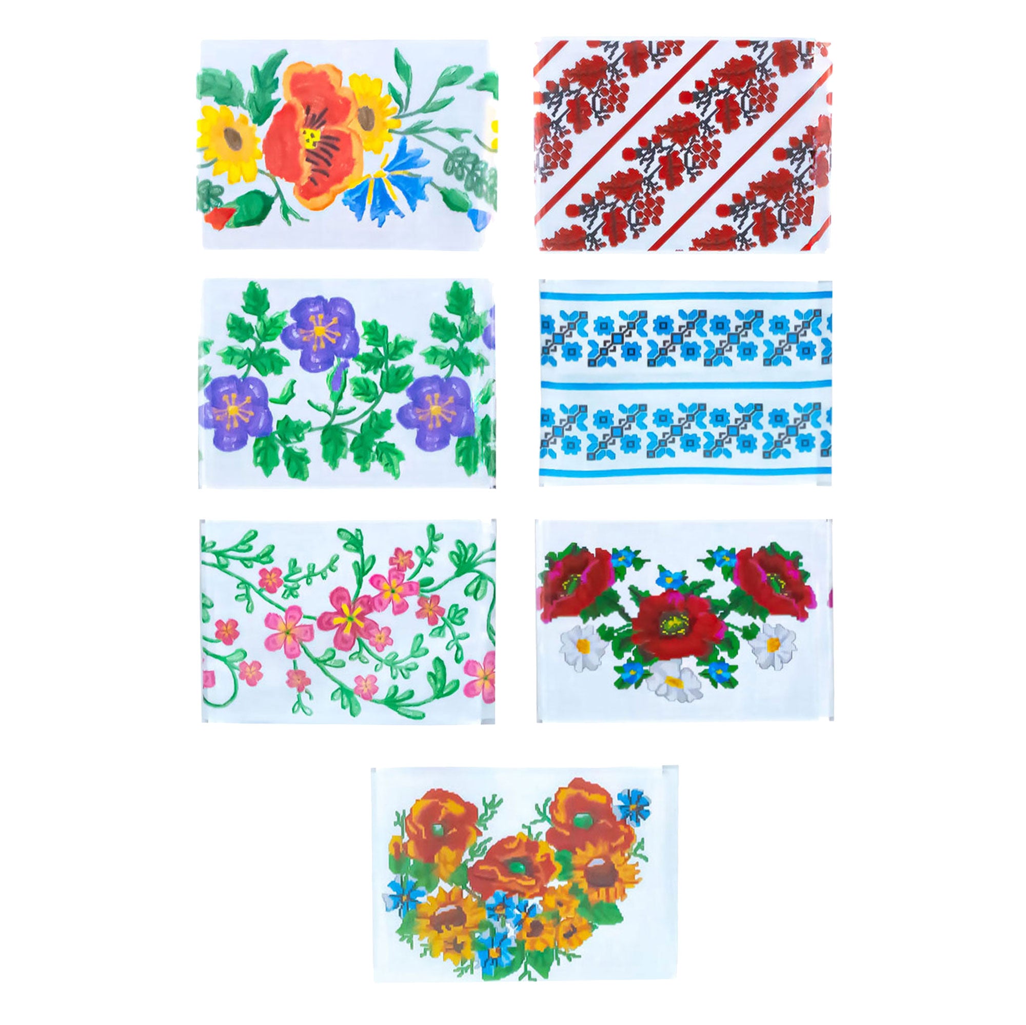 7 Folk Floral Blooms Embroidery Ukrainian Easter Egg Decorating Wraps Heat Shrink Sleeves in Multi color Rectangular