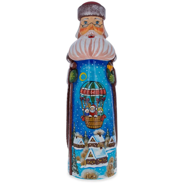 Riding on Air Balloon Hand Carved Solid Wood Santa Figurine 11 Inches in Multi color,  shape