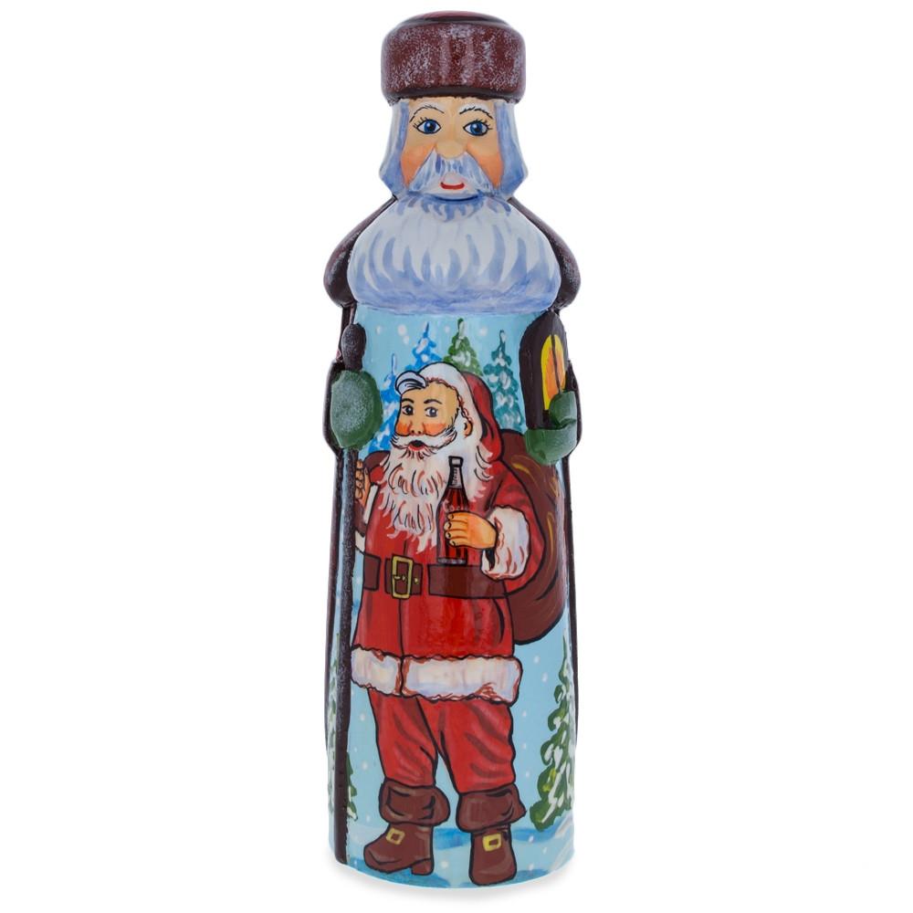 Drink with Soda Hand Carved Wooden Santa Claus 7.25 Inches in Multi color,  shape