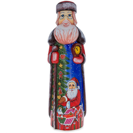 Santa Delivering Christmas Gifts Hand Carved Solid Wood Santa 11 Inches in Multi color,  shape