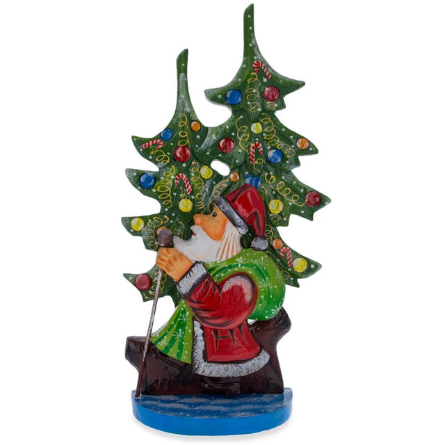 Did Moroz (Santa) and Christmas Tree Hand Carved Ukrainian Wooden Figurine 12.25 Inches in Multi color,  shape