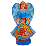 Angel over Nativity Scene Ukrainian Hand Carved Solid Wood Figurine 10 Inches in Multi color,  shape