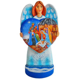 Angel Holding Heart w/ Nativity Scene Ukrainian Hand Carved Solid Wood Figurine 10 Inches in Multi color,  shape