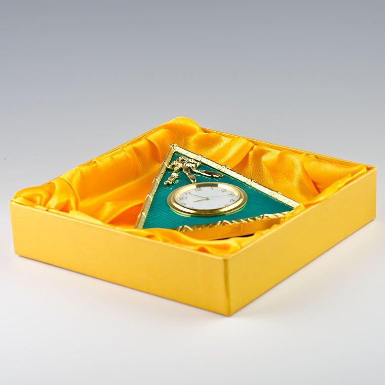 Regal Timekeeper: 5-Inch Green Enameled Guilloche Royal Clock Frame , dimensions in inches: 5 x 6 x 6