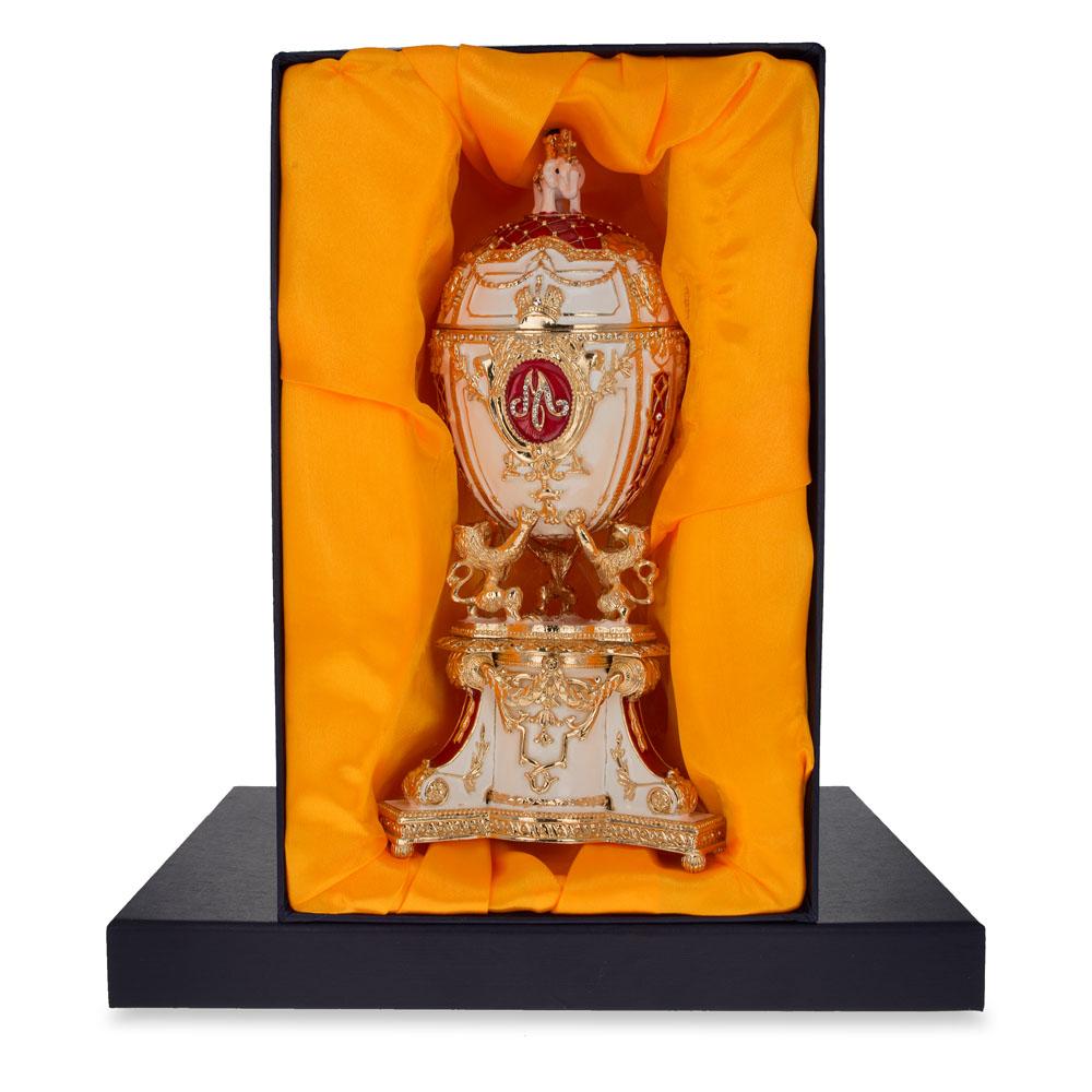 Shop 1903 Royal Danish Musical Imperial Easter Egg 9.6 Inches. Buy Royal Royal Eggs Imperial Musical Figurines White   for Sale by Online Gift Shop BestPysanky Faberge replicas Imperial royal collectible Easter egg decorative Russian inspired style jewelry trinket box bejeweled jeweled enameled decoration figurine collection house music box crystal value for sale real