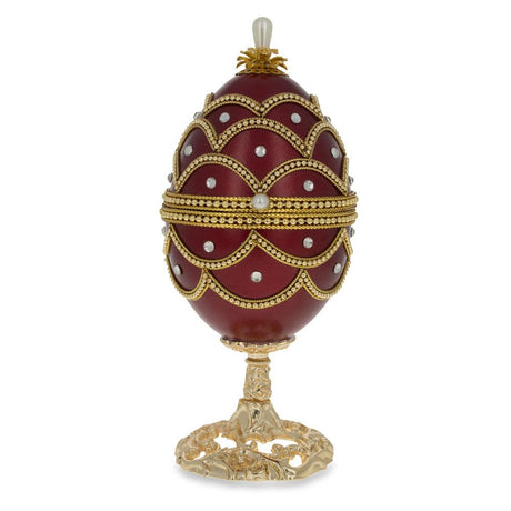 Real Eggshell Royal Inspired Musical Easter Egg 5.4 Inches in Red color, Oval shape