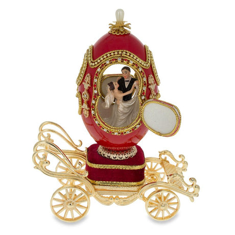 Pewter Royal Wedding Coach Musical Egg 7.1 Inches in Red color Oval