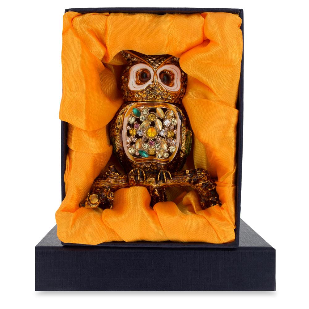 Jeweled Owl on a Tree Branch Figurine 3.4 Inches
